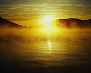 Sun Rising over Lake Tochigi-ken, Japan